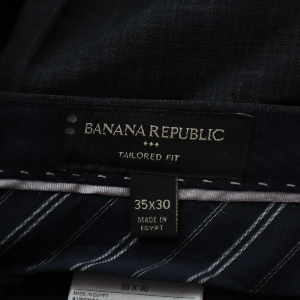 Banana Republic Pants Mens 35x30 Tailored Fit Dress Suit Flat Front‎ Black Plaid